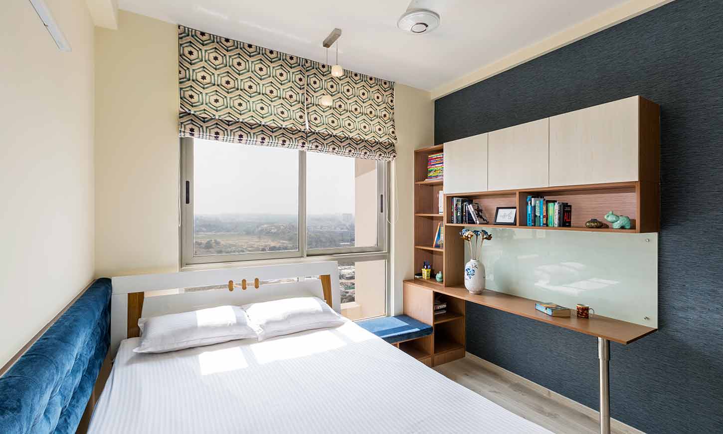 White and royal blue kids rooom designed by ine of the top 10 interior designers in pune