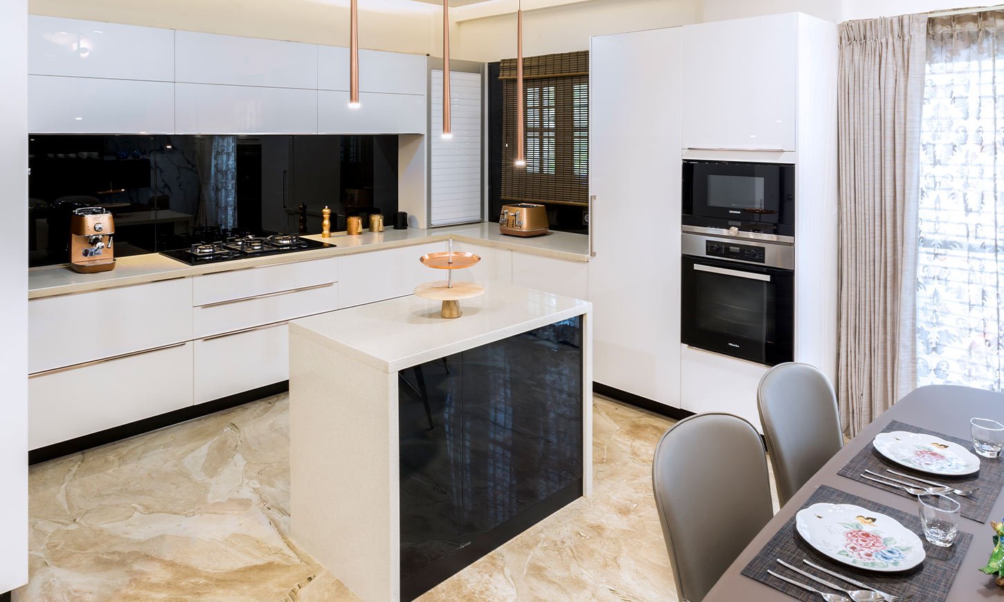 White modular kitchen designed by residential interior design pune